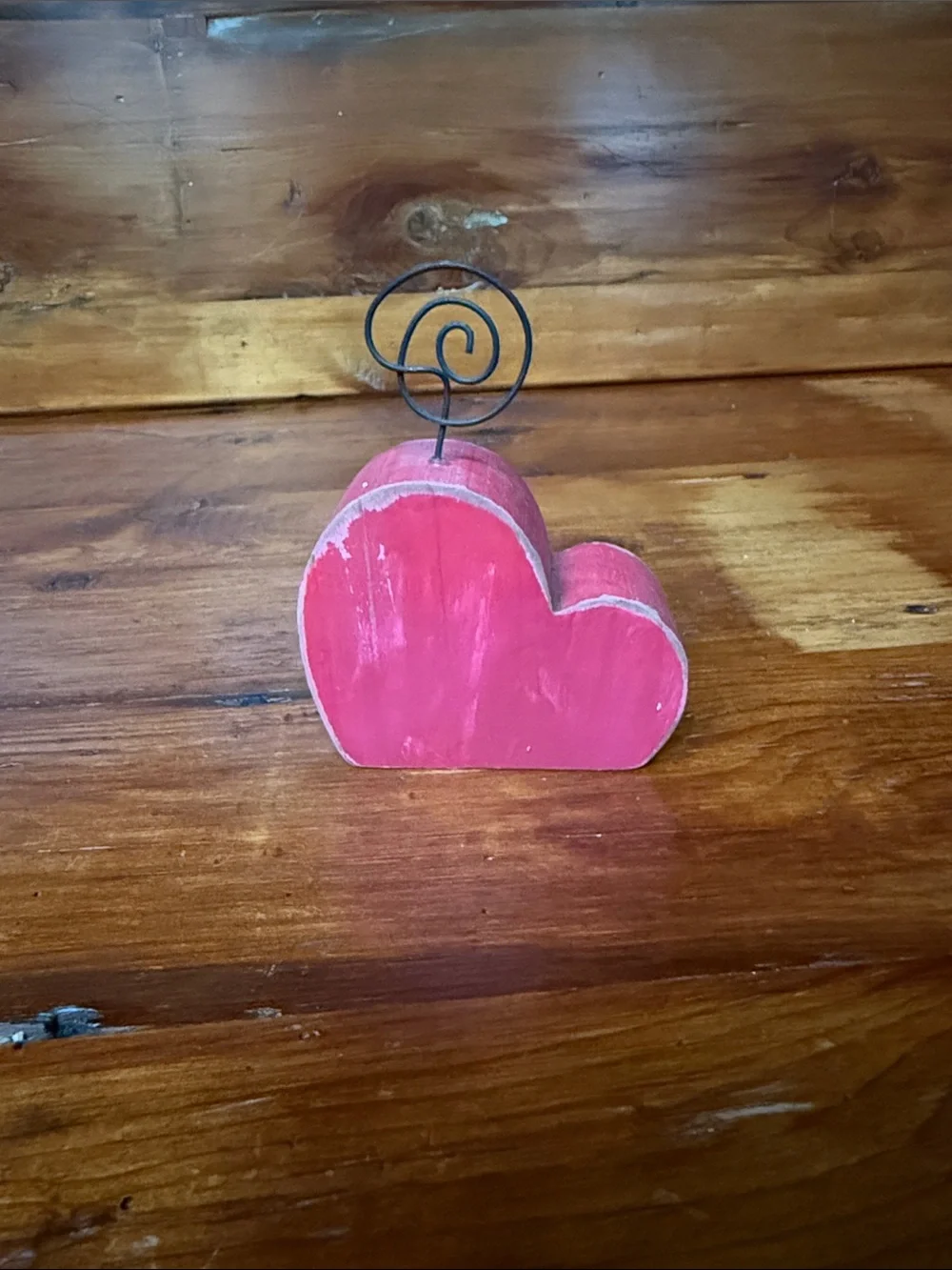 Handmade Painted Red Wooden Heart Photo or Note or Card Holder